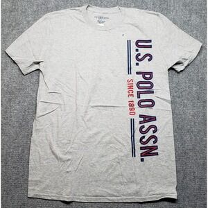 US Polo Assn T-Shirt Mens Size L Gray Graphic Print Crew Neck Short Sleeve New